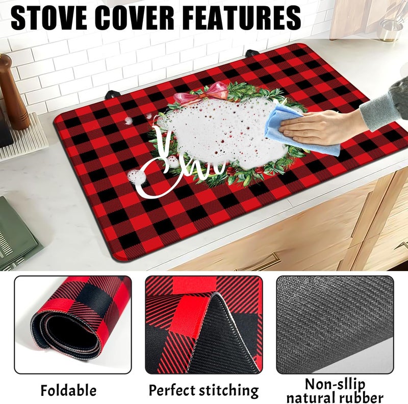 KAPLIPE Christmas Stove Top Cover for Electric Stove, 20x28 In Red Plaid Stove Covers Xmas Stove Mat Winter Heat Resist Gas Range Mat Induction Kitchen Decor Cooktop Protector Pad - Image 5